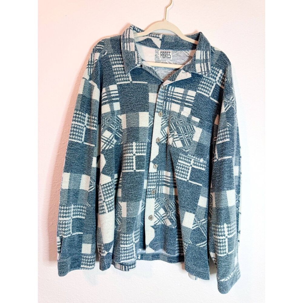 Fibres Blue Patterned Shacket Button Up Xl - image 2